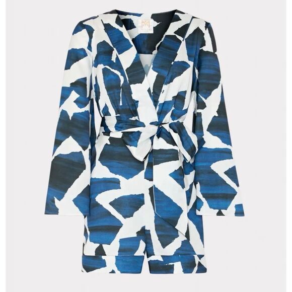 NWT Milly Ocean Puzzle Satin Romper- size L - Picture 2 of 12